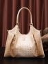 Crocodile Embossed Twist Lock Shoulder Tote Bag