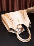 Crocodile Embossed Twist Lock Shoulder Tote Bag