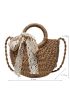 Lace Up Decor Straw Bag