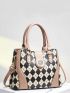 Argyle Pattern Metal Decor Shoulder Tote Bag