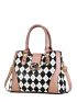 Argyle Pattern Metal Decor Shoulder Tote Bag