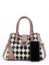 Argyle Pattern Metal Decor Shoulder Tote Bag