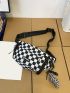 Checkered Print Letter Patch Decor Fanny Pack With Bag Charm