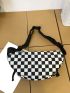 Checkered Print Letter Patch Decor Fanny Pack With Bag Charm