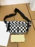 Checkered Print Letter Patch Decor Fanny Pack With Bag Charm