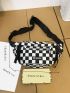 Checkered Print Letter Patch Decor Fanny Pack With Bag Charm