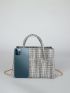 Color Block Double Handle Chain Square Bag