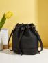 Eyelet Detail Drawstring Design Canvas Bucket Bag