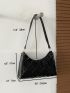 Artificial Patent Leather Geometric Embossed Baguette Bag