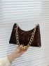 Artificial Patent Leather Quilted Chain Baguette Bag