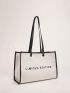 Letter Graphic Contrast Binding Shopper Bag