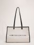 Letter Graphic Contrast Binding Shopper Bag