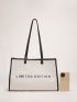 Letter Graphic Contrast Binding Shopper Bag