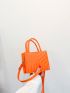 Mini Neon Orange Quilted Detail Double Handle Square Bag