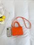 Mini Neon Orange Quilted Detail Double Handle Square Bag