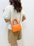 Mini Neon Orange Quilted Detail Double Handle Square Bag