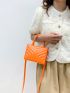 Mini Neon Orange Quilted Detail Double Handle Square Bag