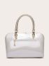 Artificial Patent Leather Elegant Zipper Top Handbag, Women's Stylish Solid Color Purse For Work & Party