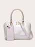 Artificial Patent Leather Elegant Zipper Top Handbag, Women's Stylish Solid Color Purse For Work & Party