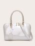 Artificial Patent Leather Elegant Zipper Top Handbag, Women's Stylish Solid Color Purse For Work & Party