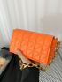 Neon-Orange Quilted Detail Flap Chain Square Bag