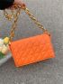 Neon-Orange Quilted Detail Flap Chain Square Bag