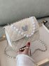 Mini Faux Pearl Beaded Butterfly Decor Square Bag