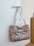 Color Block Chain Decor Shoulder Tote Bag