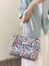 Color Block Chain Decor Shoulder Tote Bag