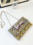 Letter Graphic Flap Chain Square Bag