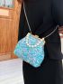 Sequin Decor Square Bag Faux Pearl Beaded Mini For Party