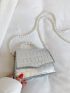 Mini Metallic Crocodile Embossed Faux Pearl Decor Flap Square Bag