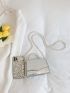 Mini Metallic Crocodile Embossed Faux Pearl Decor Flap Square Bag