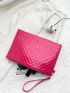 Quilted Artificial Patent Leather Square Bag With Wristlet