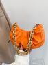 Neon Orange Minimalist Chain Ruched Bag