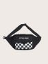 Checkered & Letter Graphic Fanny Pack Without Bag Charm