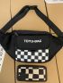 Checkered & Letter Graphic Fanny Pack Without Bag Charm