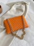 Neon Orange Embossed Chain Square Bag