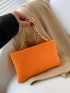 Neon Orange Embossed Chain Square Bag