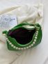 Neon-Green Faux Pearl Beaded Letter Graphic Hobo Bag