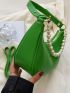 Neon-Green Faux Pearl Beaded Letter Graphic Hobo Bag