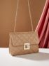 Quilted Twist Lock Chain Flap Square Bag