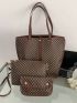 3pcs Geometric Pattern Shoulder Tote Bag Set, Best Work Bag For Women