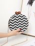 Mini Chevron Pattern Kiss Lock Chain Straw Bag