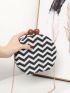 Mini Chevron Pattern Kiss Lock Chain Straw Bag