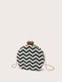 Mini Chevron Pattern Kiss Lock Chain Straw Bag