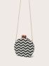 Mini Chevron Pattern Kiss Lock Chain Straw Bag