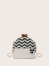 Mini Chevron Pattern Kiss Lock Chain Straw Bag