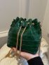 Mini Crocodile Embossed Drawstring Design Chain Bucket Bag