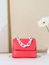 Mini Neon-Pink Snakeskin Embossed Chain Decor Flap Square Bag